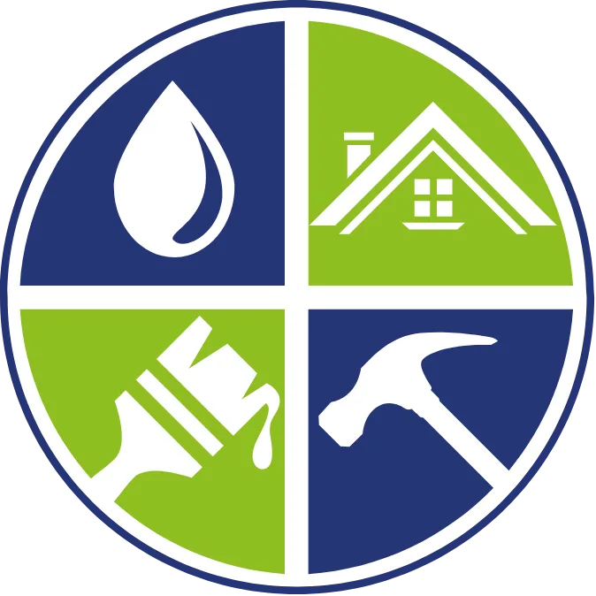 Logo for Pro Invest Development, General contractors in atlanta ga that has four quadrants with symbols of a droplet, home, paintbrush, and hammer—representing water, home life, painting, and construction.